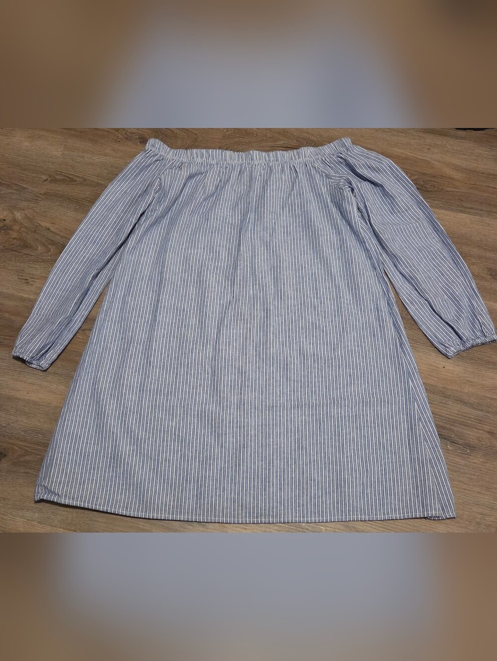 Wrapper Striped Off-Shoulder Dress in Blue and White